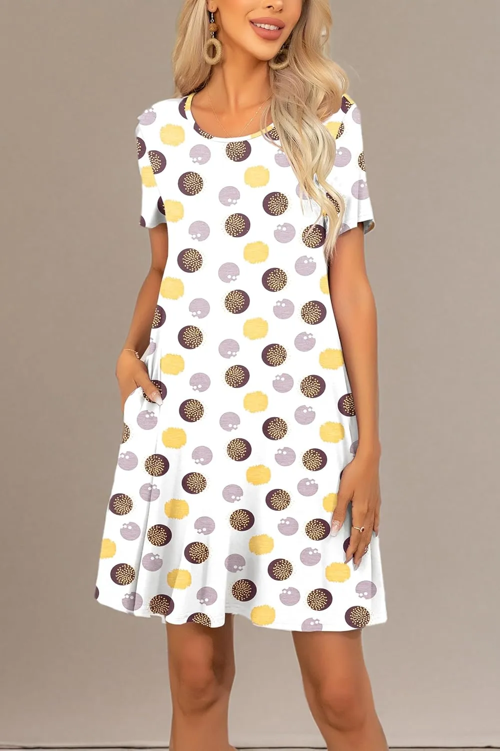 levaca Women's Short Sleeve Loose Summer Beach Casual Dress