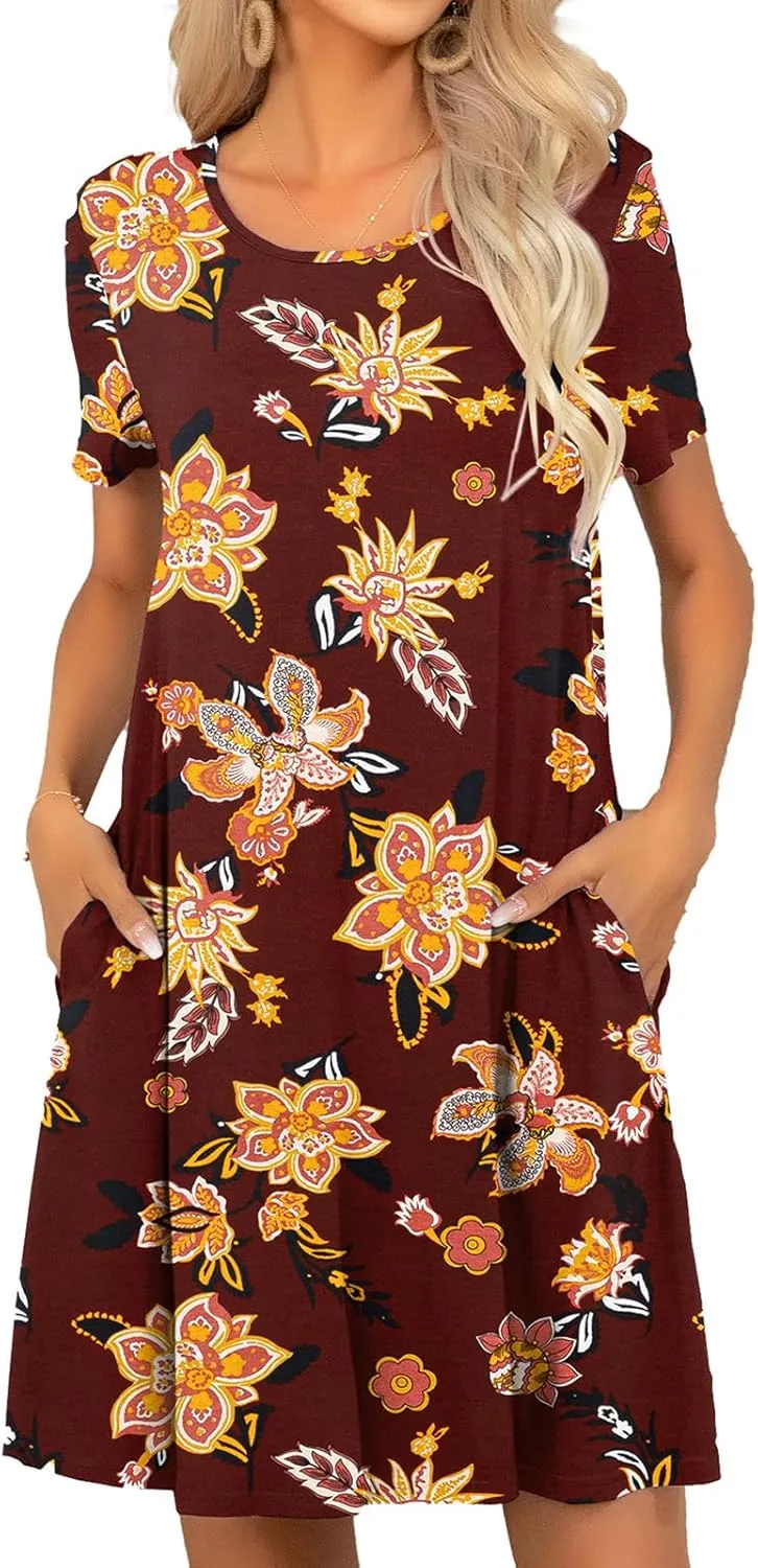 levaca Women's Short Sleeve Loose Summer Beach Casual Dress