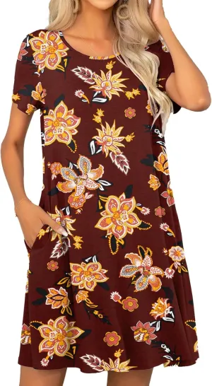 levaca Women's Short Sleeve Loose Summer Beach Casual Dress