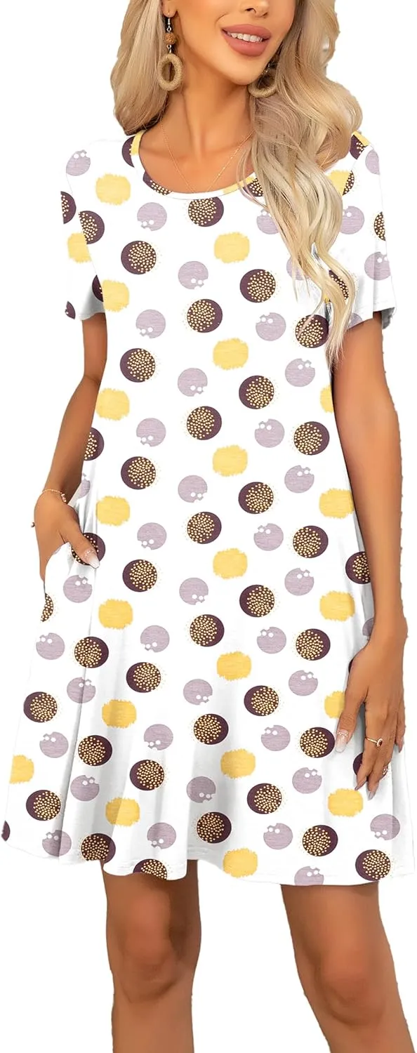 levaca Women's Short Sleeve Loose Summer Beach Casual Dress