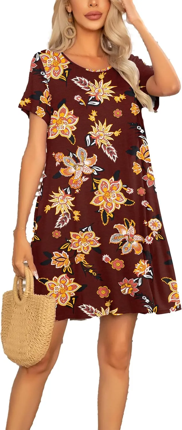 levaca Women's Short Sleeve Loose Summer Beach Casual Dress