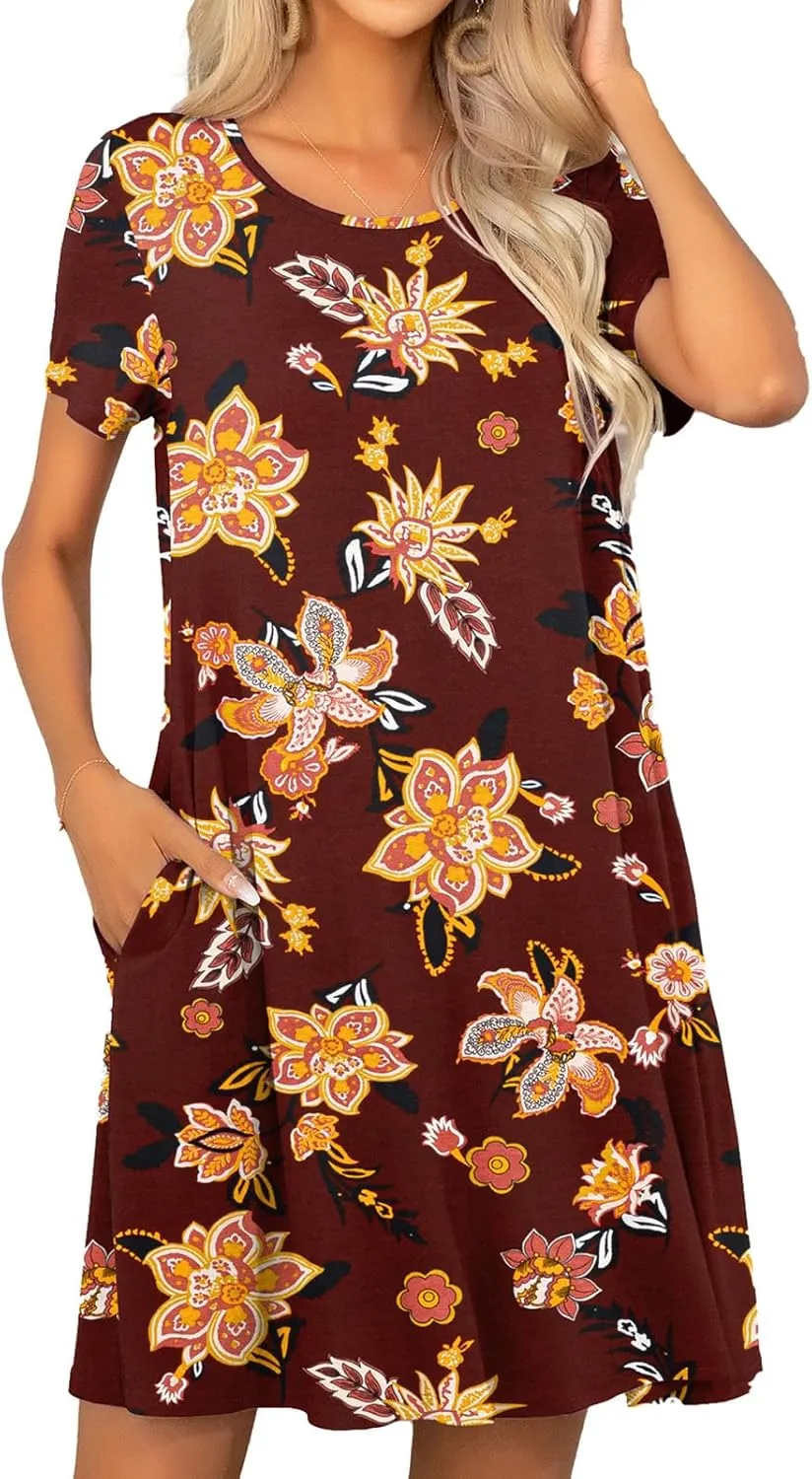 levaca Women's Short Sleeve Loose Summer Beach Casual Dress