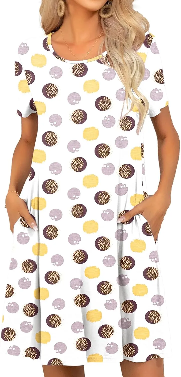 levaca Women's Short Sleeve Loose Summer Beach Casual Dress