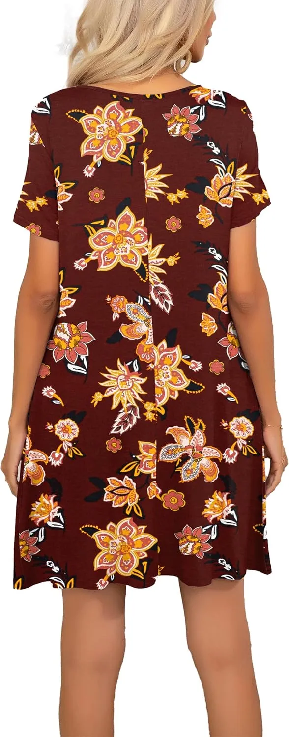 levaca Women's Short Sleeve Loose Summer Beach Casual Dress