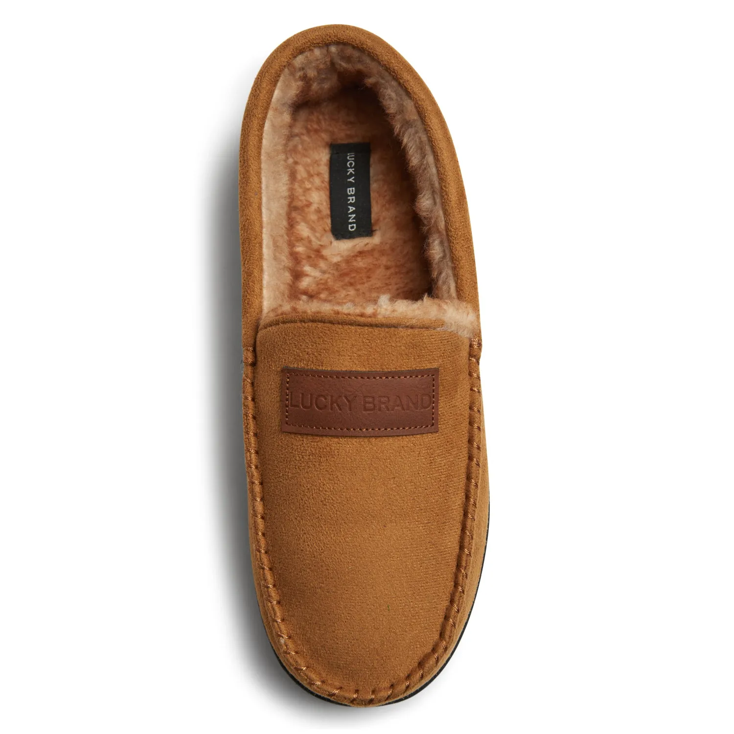 Lucky Brand Micro Suede Moccasin Slippers for Men with Faux Fur Lining, Black
