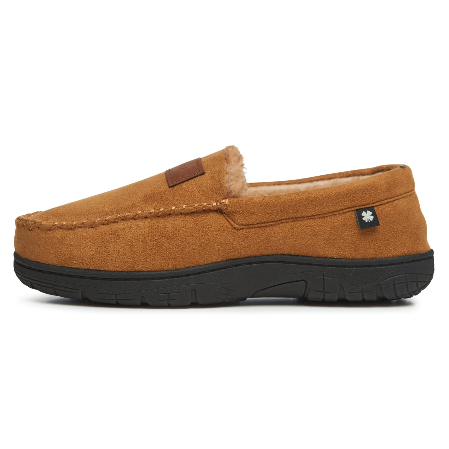 Lucky Brand Micro Suede Moccasin Slippers for Men with Faux Fur Lining, Black