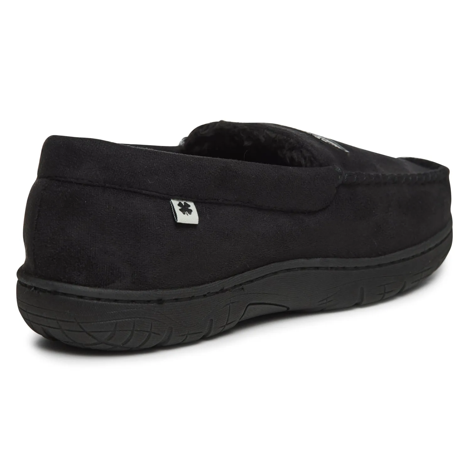 Lucky Brand Micro Suede Moccasin Slippers for Men with Faux Fur Lining, Black