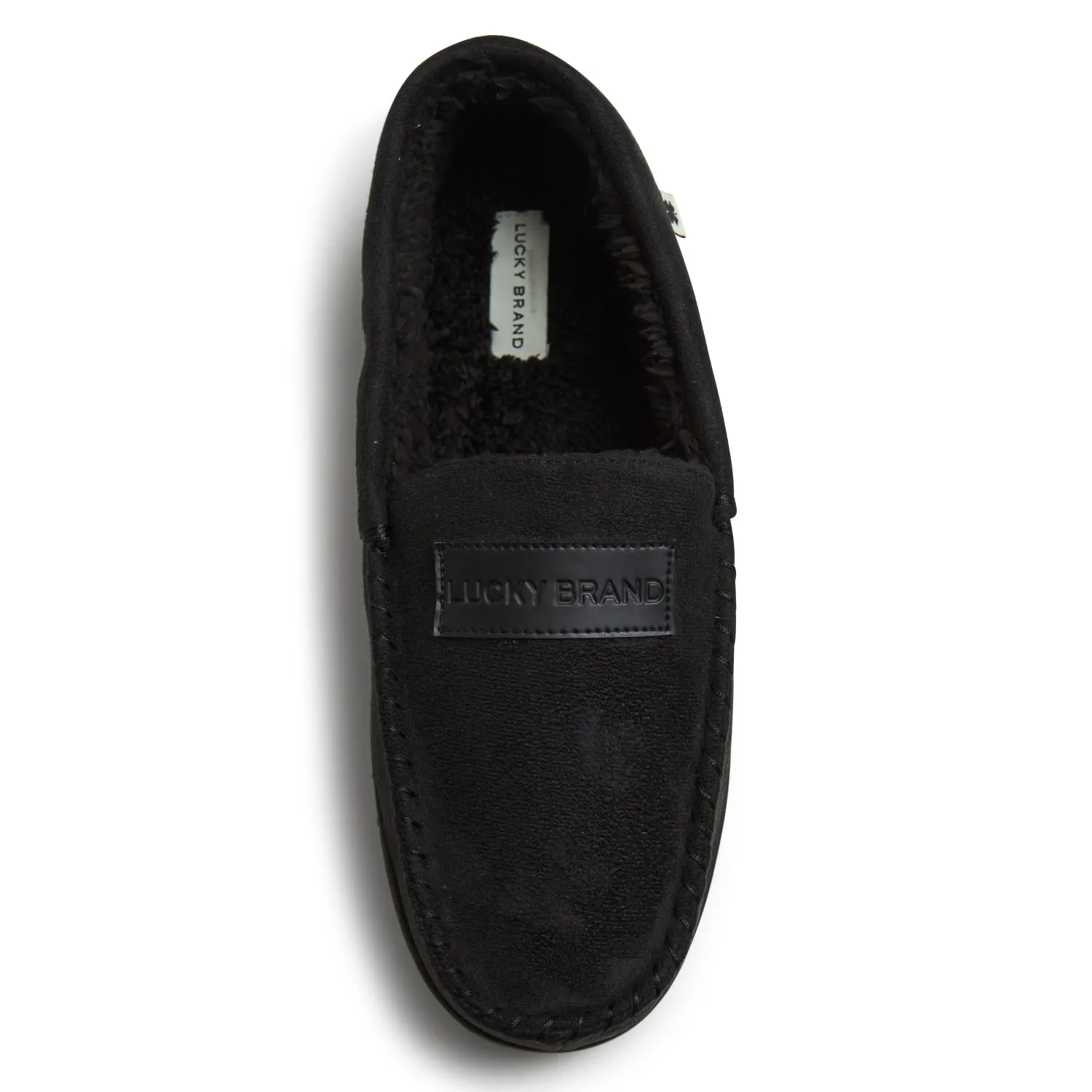 Lucky Brand Micro Suede Moccasin Slippers for Men with Faux Fur Lining, Black