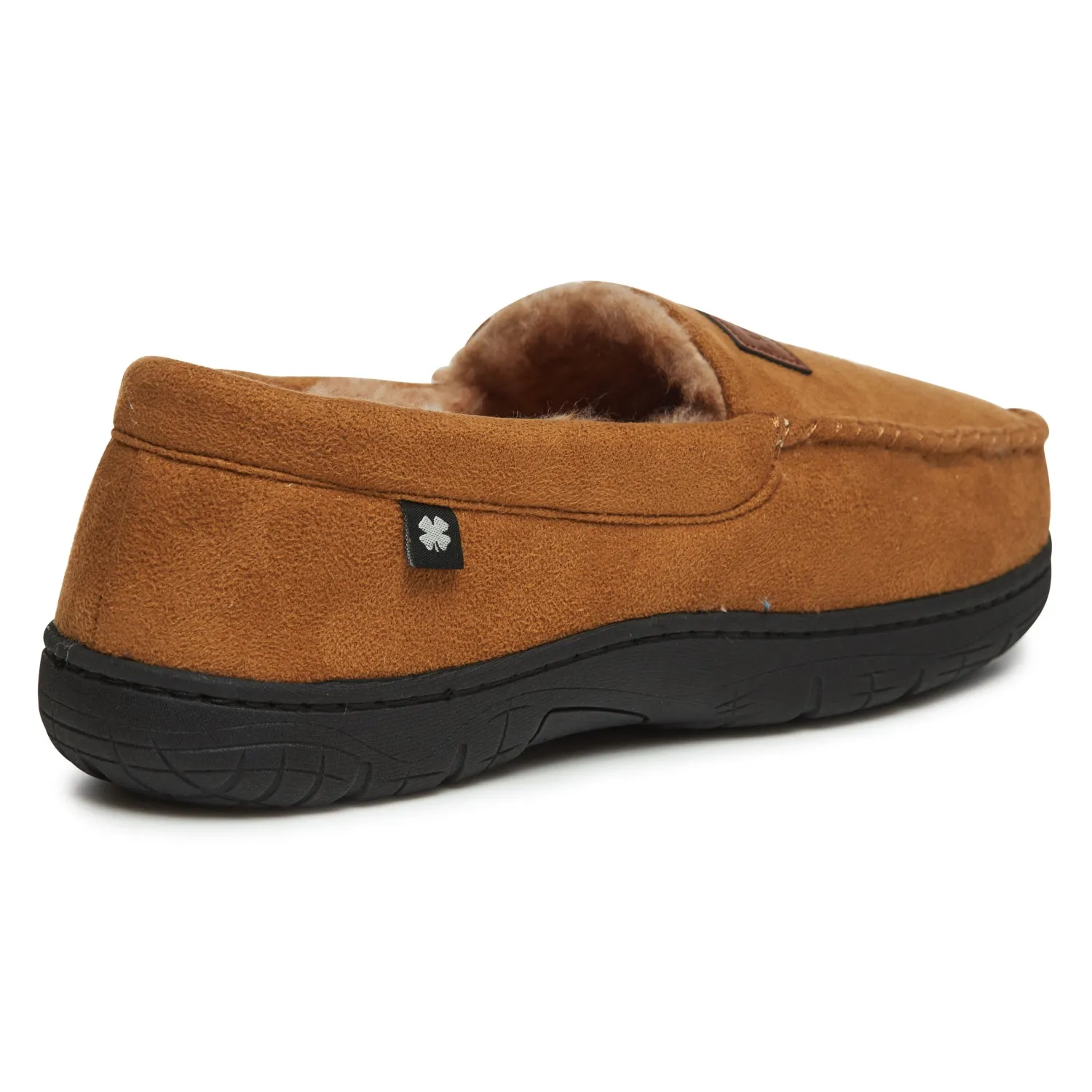 Lucky Brand Micro Suede Moccasin Slippers for Men with Faux Fur Lining, Black