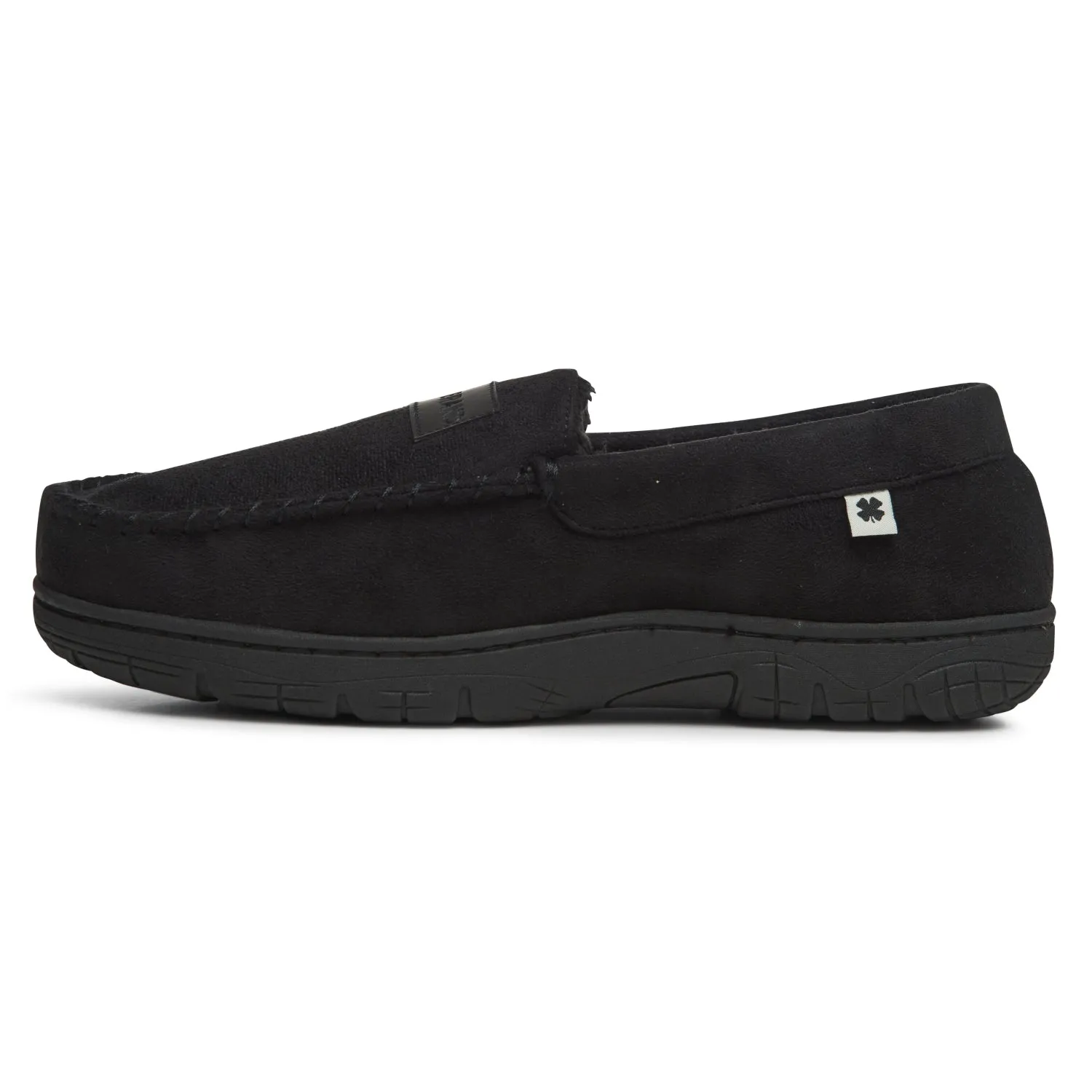 Lucky Brand Micro Suede Moccasin Slippers for Men with Faux Fur Lining, Black