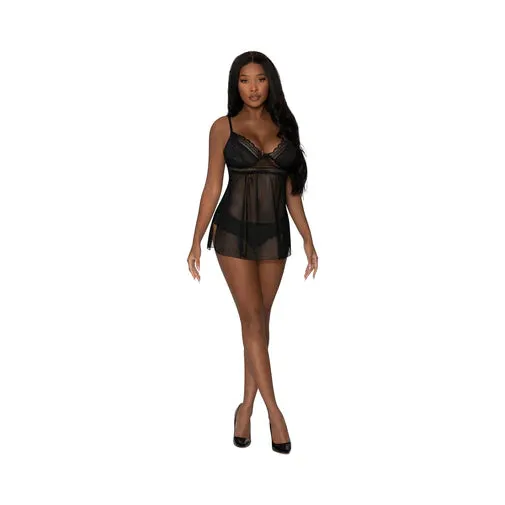 Magic Silk Modern Romance Babydoll & Thong Black