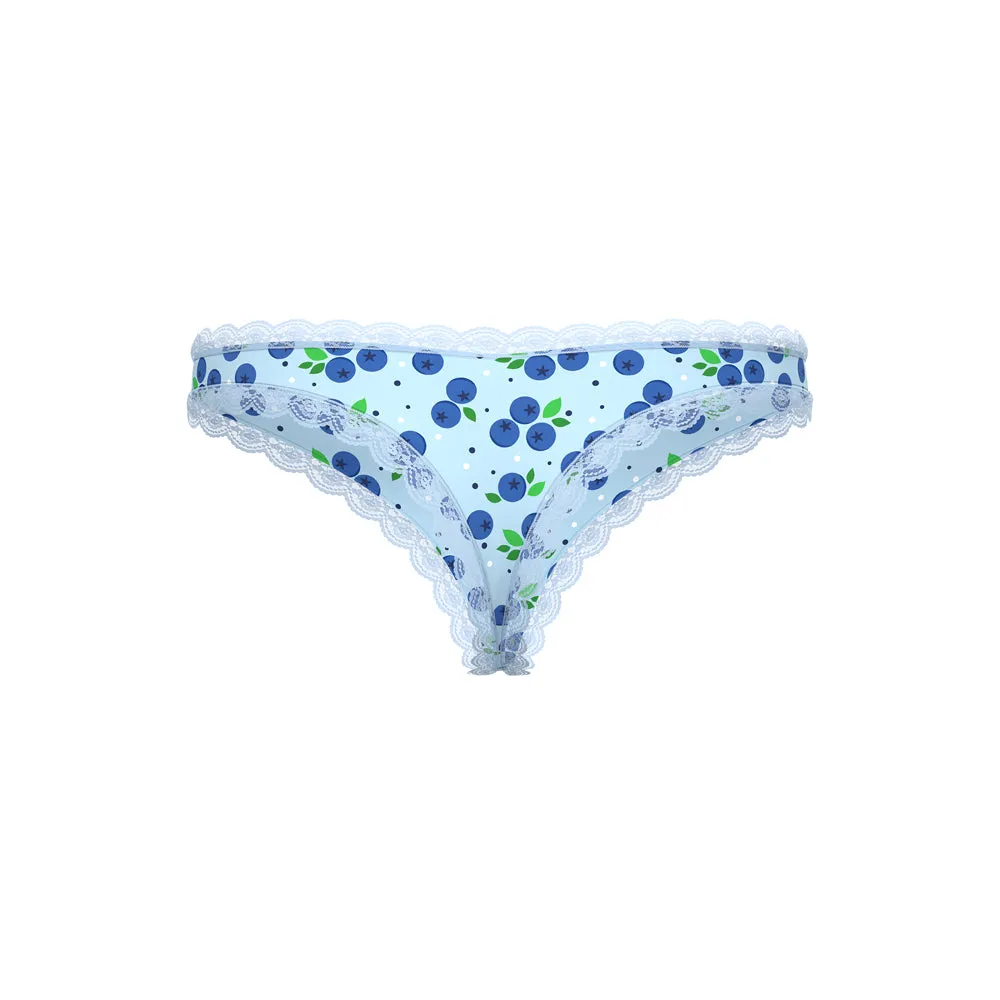 Magic Silk Sweet Treats Crotchless Thong with Lube Blueberry Queen Size