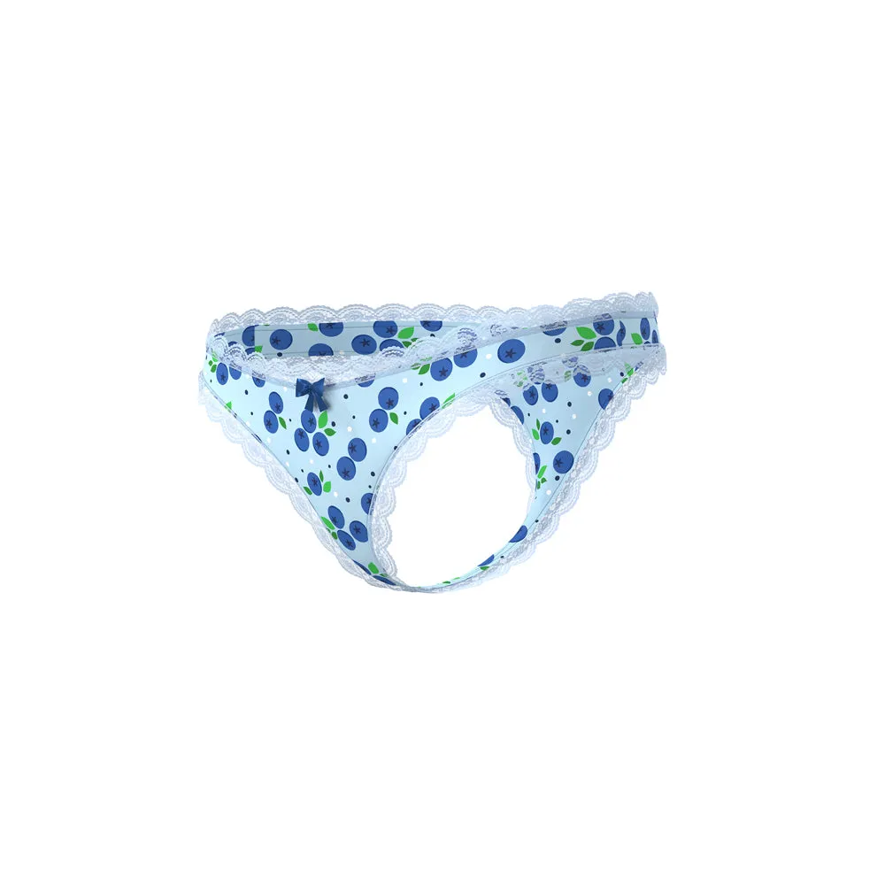Magic Silk Sweet Treats Crotchless Thong with Lube Blueberry Queen Size