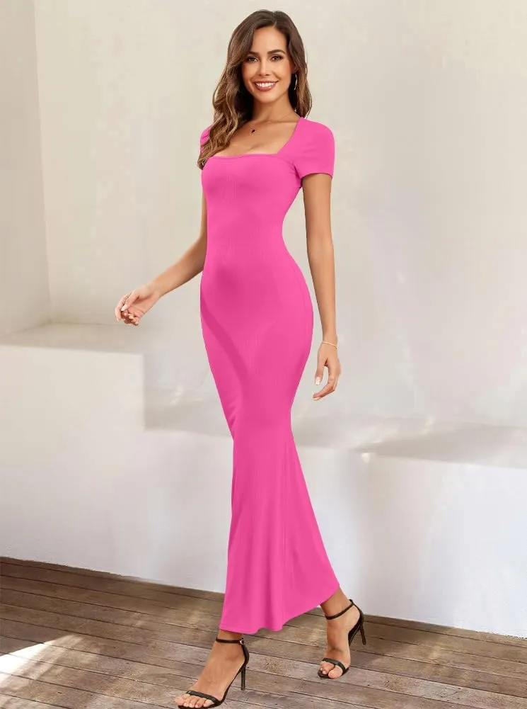 oten Bodycon Maxi Dresses for Women 2025 Summer Sleeveless Square Neck Lounge Ribbed Fitted Semi Formal Tight Long Dress
