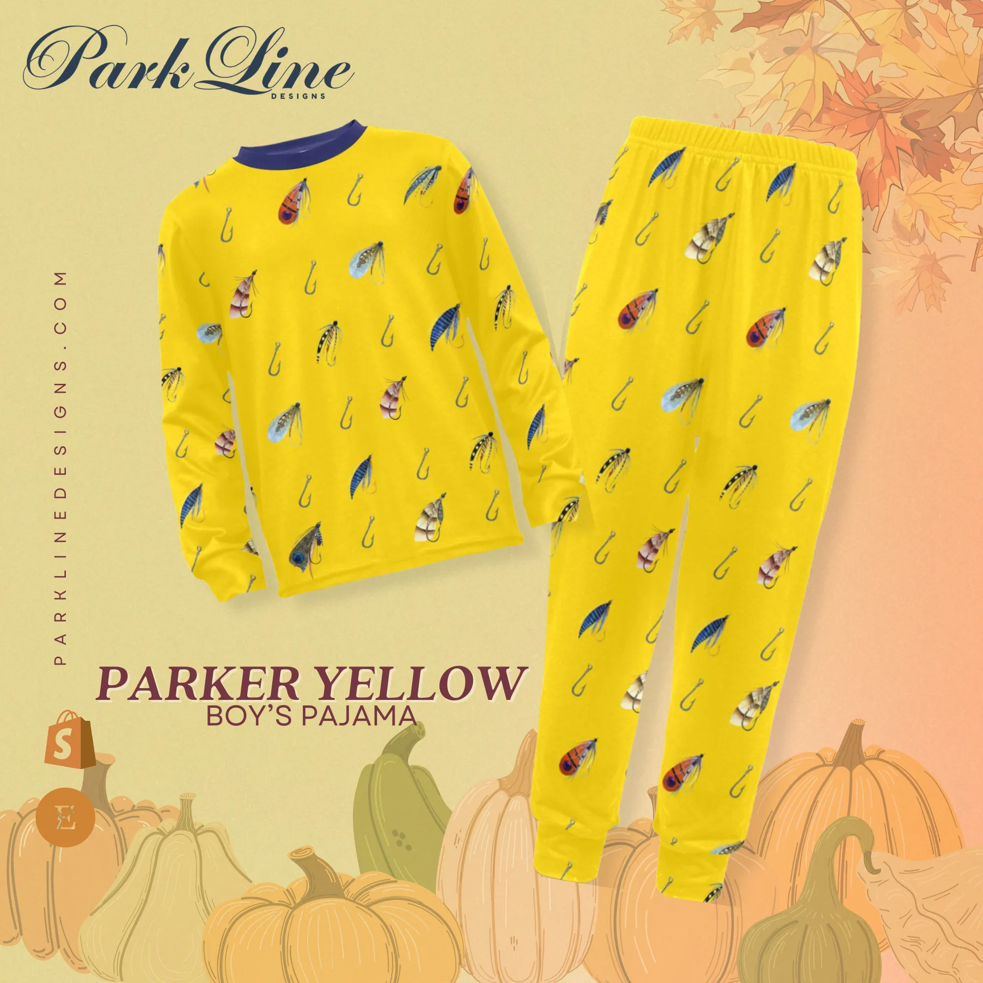 Parker Yellow Boys' Pajama Set |  Crew Neck Long Pajama Set | Soft Long Sleeve Sleepwear for Lounging and Relaxing
