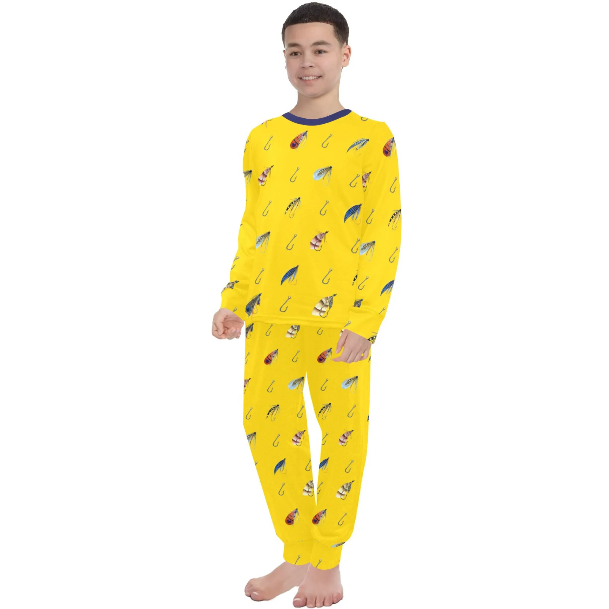 Parker Yellow Boys' Pajama Set |  Crew Neck Long Pajama Set | Soft Long Sleeve Sleepwear for Lounging and Relaxing