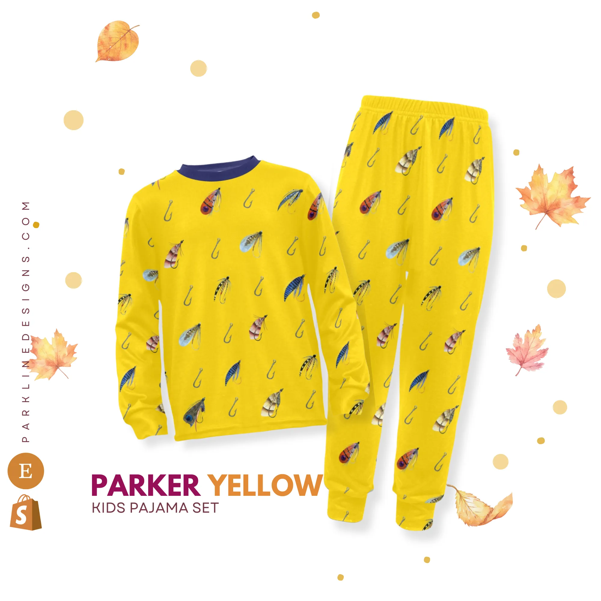 Parker Yellow Boys' Pajama Set |  Crew Neck Long Pajama Set | Soft Long Sleeve Sleepwear for Lounging and Relaxing