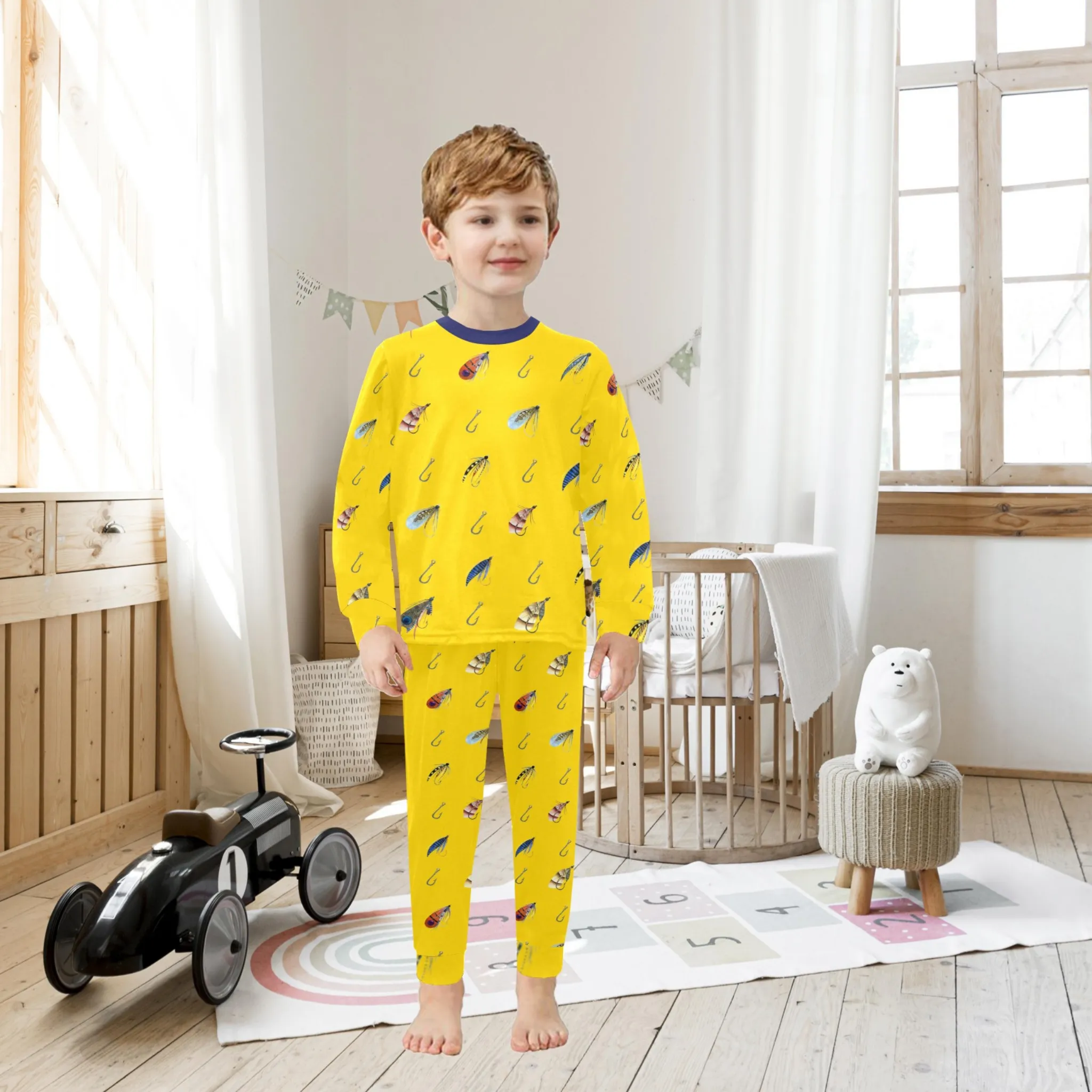 Parker Yellow Boys' Pajama Set |  Crew Neck Long Pajama Set | Soft Long Sleeve Sleepwear for Lounging and Relaxing