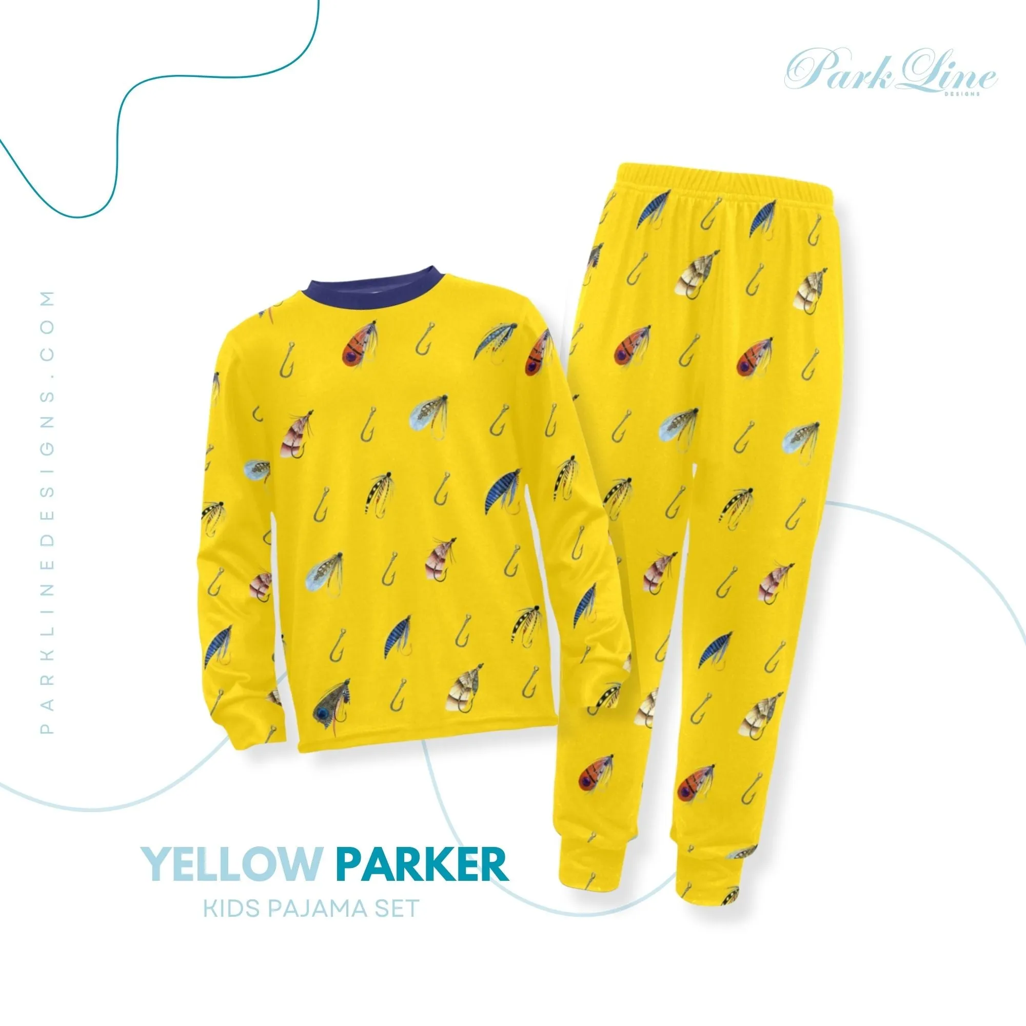 Parker Yellow Boys' Pajama Set |  Crew Neck Long Pajama Set | Soft Long Sleeve Sleepwear for Lounging and Relaxing