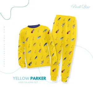 Parker Yellow Boys' Pajama Set |  Crew Neck Long Pajama Set | Soft Long Sleeve Sleepwear for Lounging and Relaxing