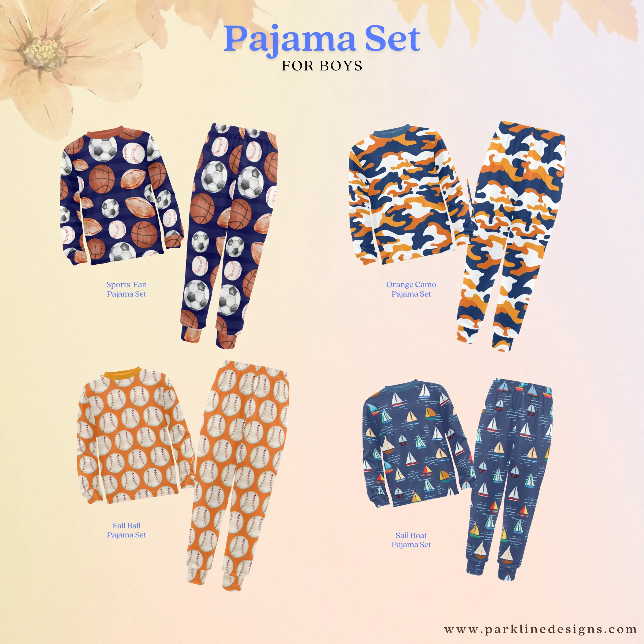 Parker Yellow Boys' Pajama Set |  Crew Neck Long Pajama Set | Soft Long Sleeve Sleepwear for Lounging and Relaxing
