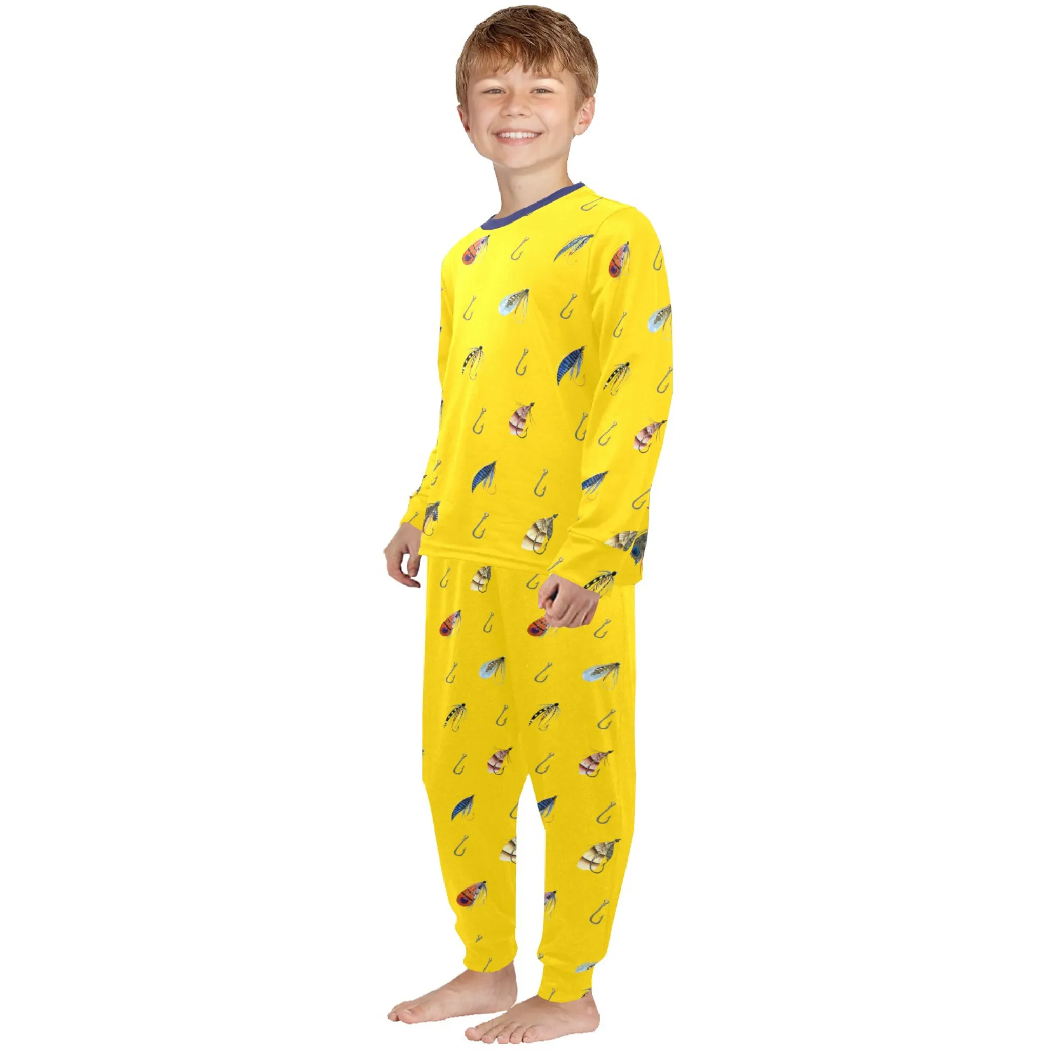 Parker Yellow Boys' Pajama Set |  Crew Neck Long Pajama Set | Soft Long Sleeve Sleepwear for Lounging and Relaxing