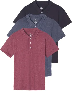 Real Essentials 3 Pack: Boys' Short Sleeve Jersey Cotton Polo Shirt - Uniform Youth Dress Shirt (Ages 4-18)