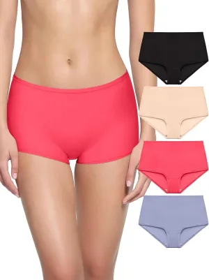 REORIA High Waisted Underwear for Women Full Coverage Boy Shorts Boxer Briefs 4 Pack