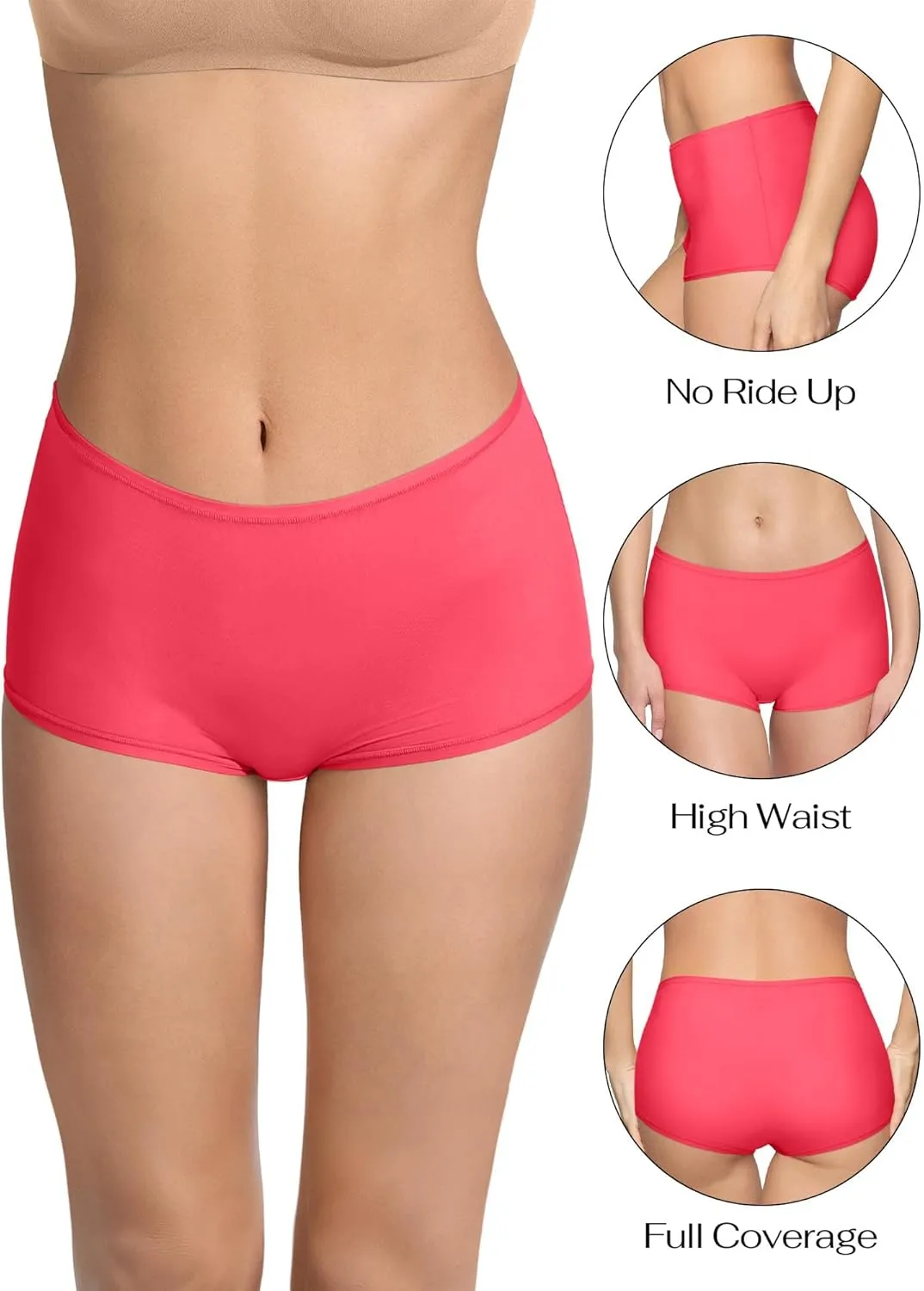 REORIA High Waisted Underwear for Women Full Coverage Boy Shorts Boxer Briefs 4 Pack