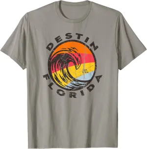 Retro Destin Florida Beach Trip Souvenir Colorful Ocean Wave T-Shirt