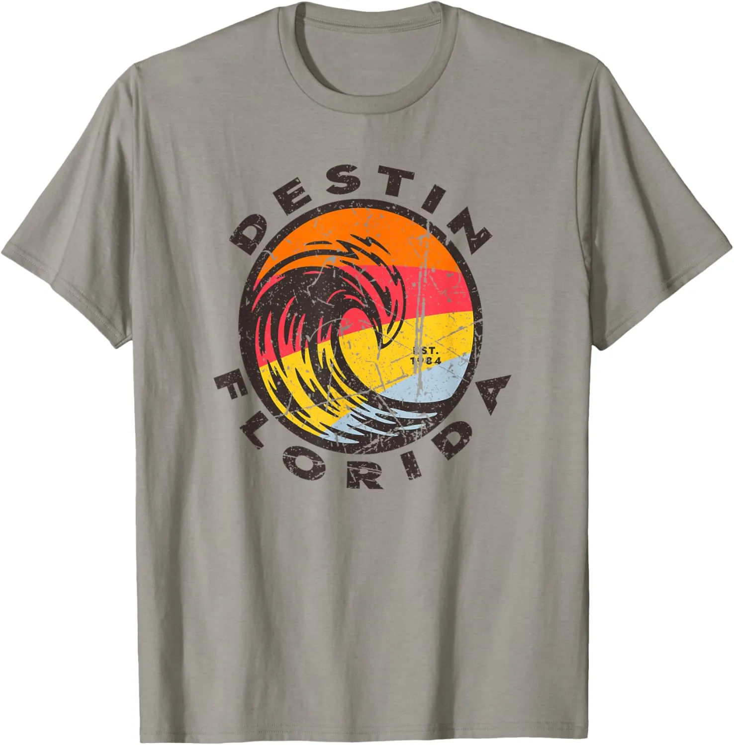 Retro Destin Florida Beach Trip Souvenir Colorful Ocean Wave T-Shirt