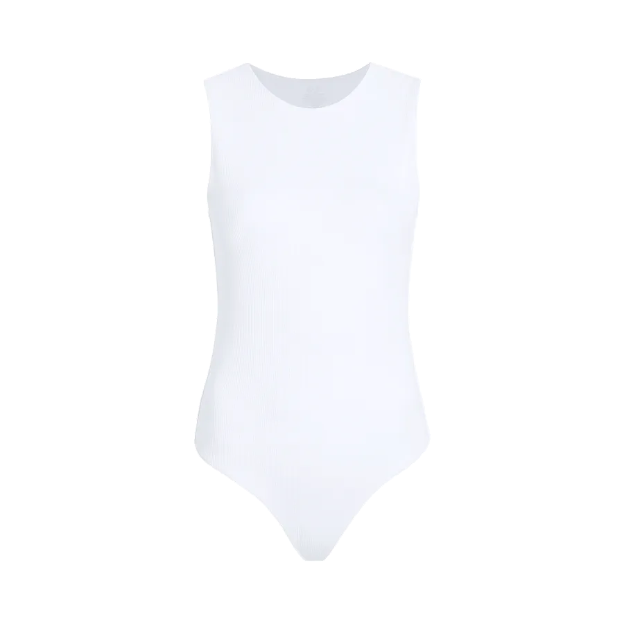 Ribbed Crewneck Tank Bodysuit | White