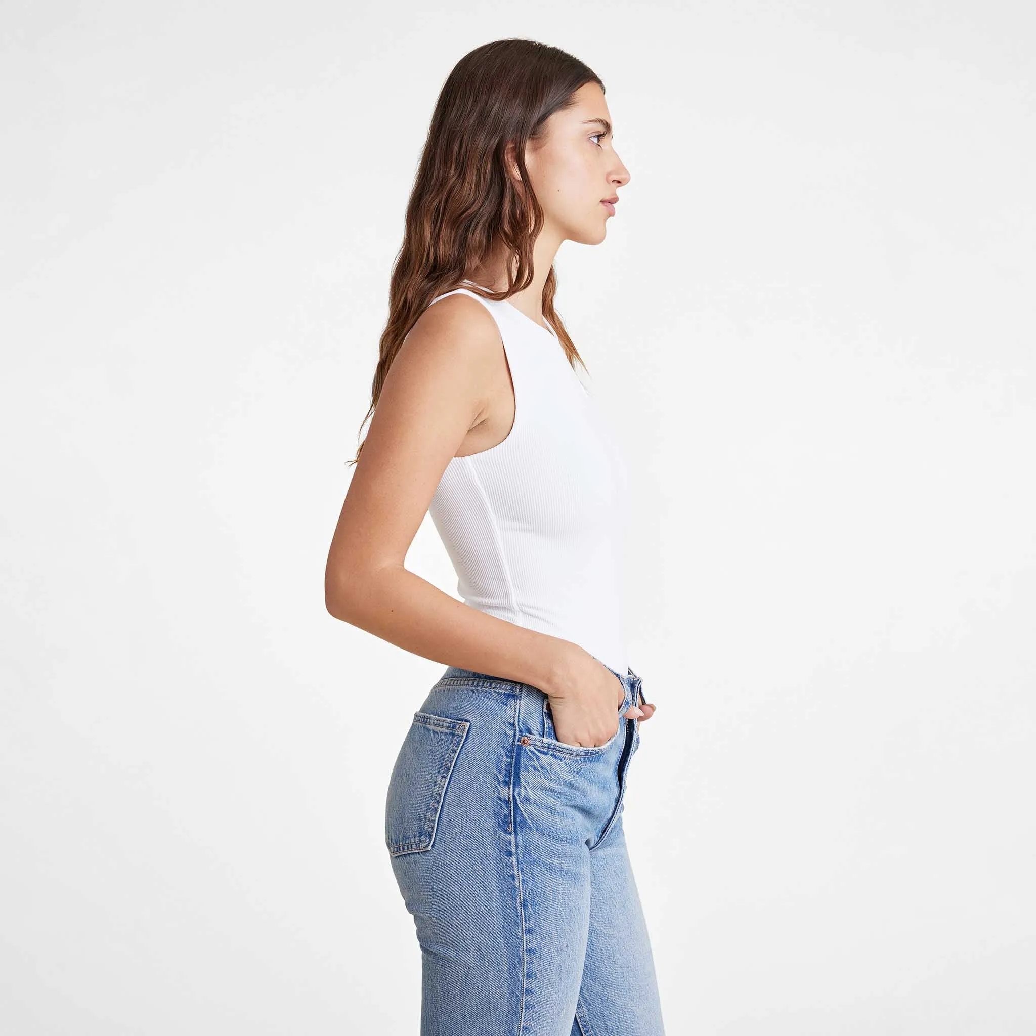 Ribbed Crewneck Tank Bodysuit | White