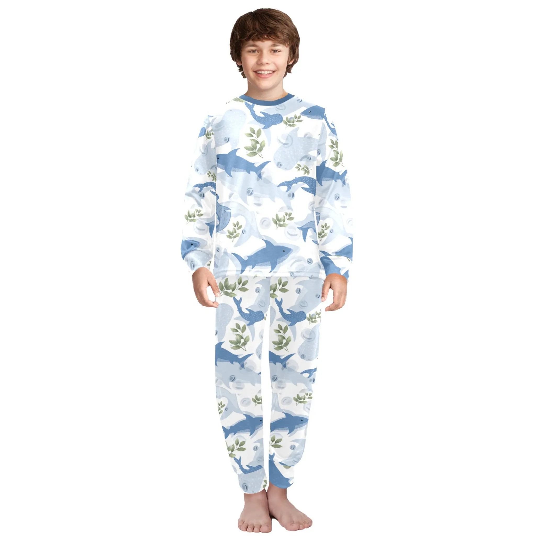 Sea Friends Boys' Pajama Set | Marine-Themed Design | Crew Neck Long Pajama Set | Soft Long Sleeve Sleepwear for Lounging and Relaxing