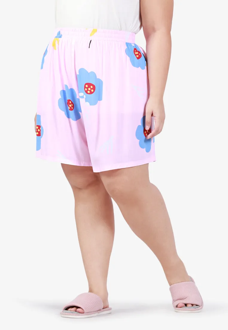 Shadea Cotton Rayon Sleepwear Short Pajama Shirt Set - Pink Flowers