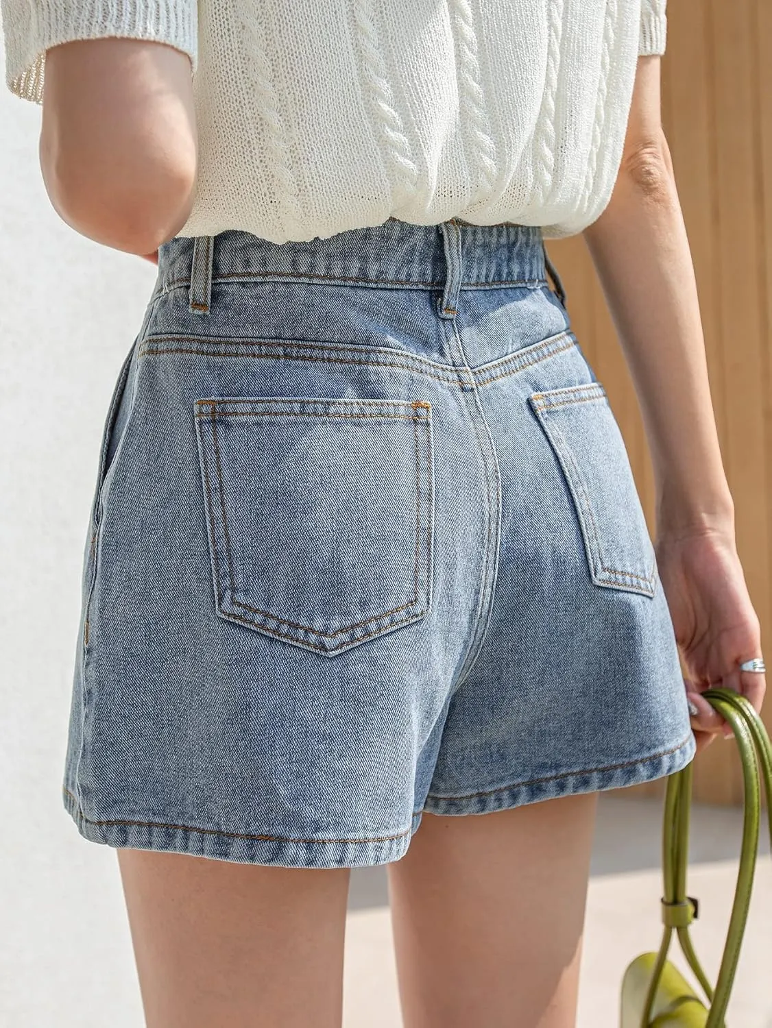 SHENHE Women's High Waisted Denim Skort Wrap Hem Asymmetrical Jean Mini Skirt Shorts