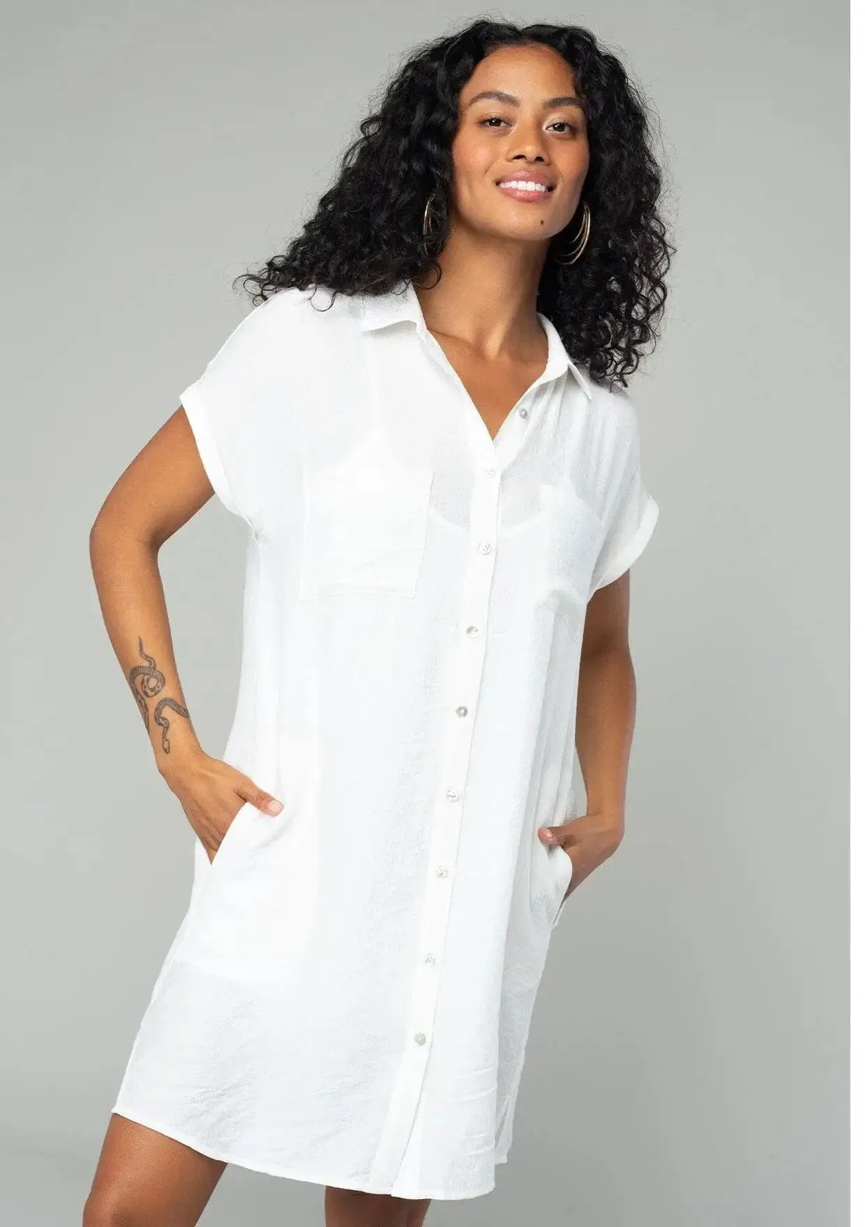 SHORT SLEEVE BUTTON DOWN MINI SHIRT DRESS