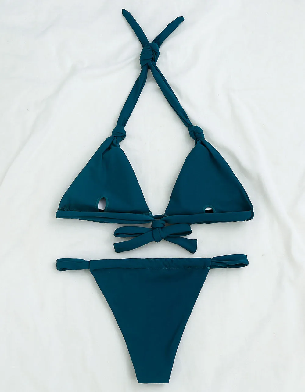 Solid-color Two-piece knotted Bikini Thong Swimwear Sets