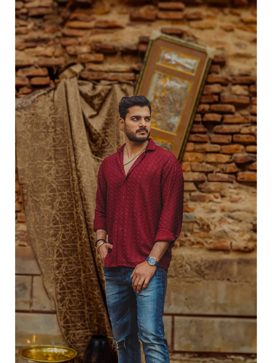 Sustainable Chikankari Embroidered Unisex Oversized Rayon Shirt