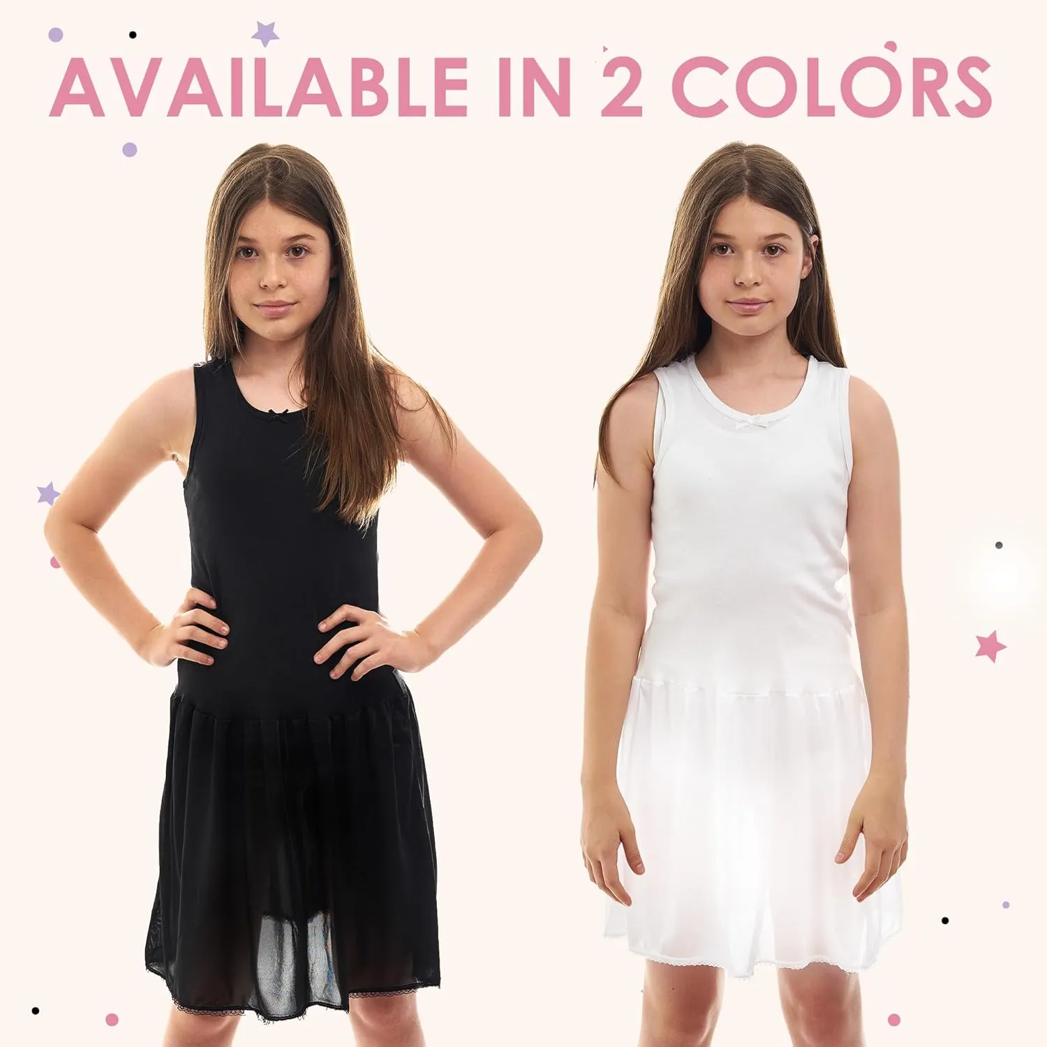 Valair Sleeveless Full Slip for Girls-Option of Inserted Bra-Cling-Free-100% Cotton Cami Tank Top 100% Nylon Silky Bottom