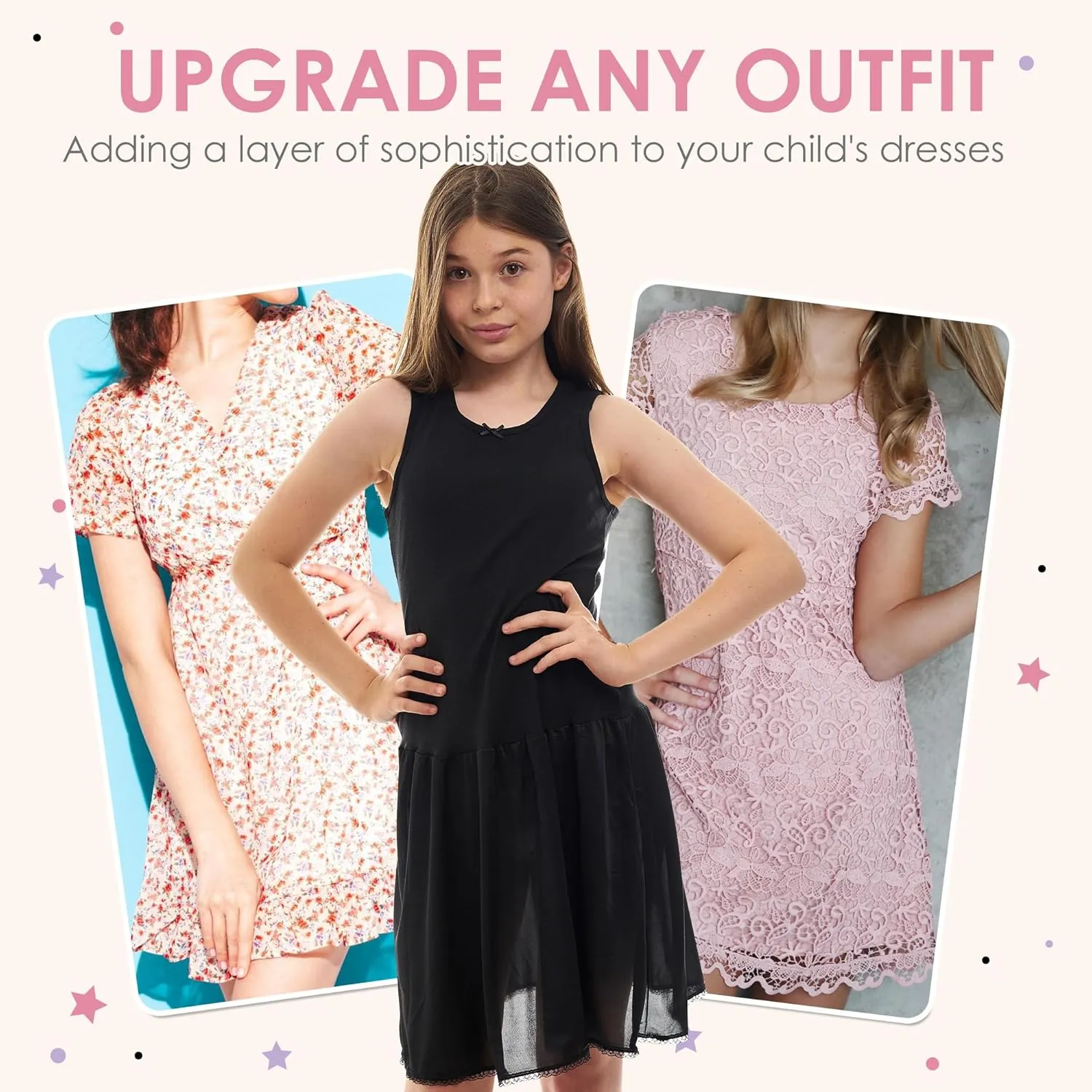 Valair Sleeveless Full Slip for Girls-Option of Inserted Bra-Cling-Free-100% Cotton Cami Tank Top 100% Nylon Silky Bottom