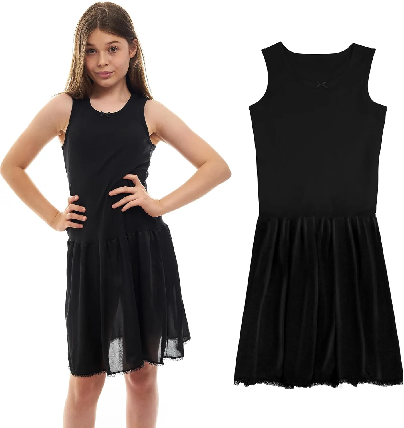 Valair Sleeveless Full Slip for Girls-Option of Inserted Bra-Cling-Free-100% Cotton Cami Tank Top 100% Nylon Silky Bottom