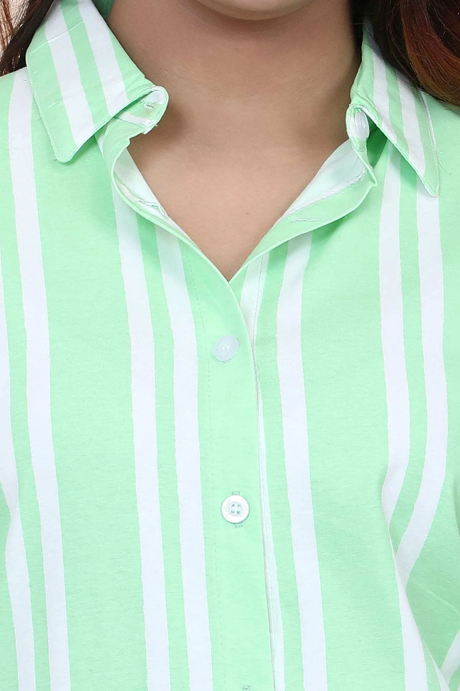 Velure Classic Green Stripes Short Night Shirt