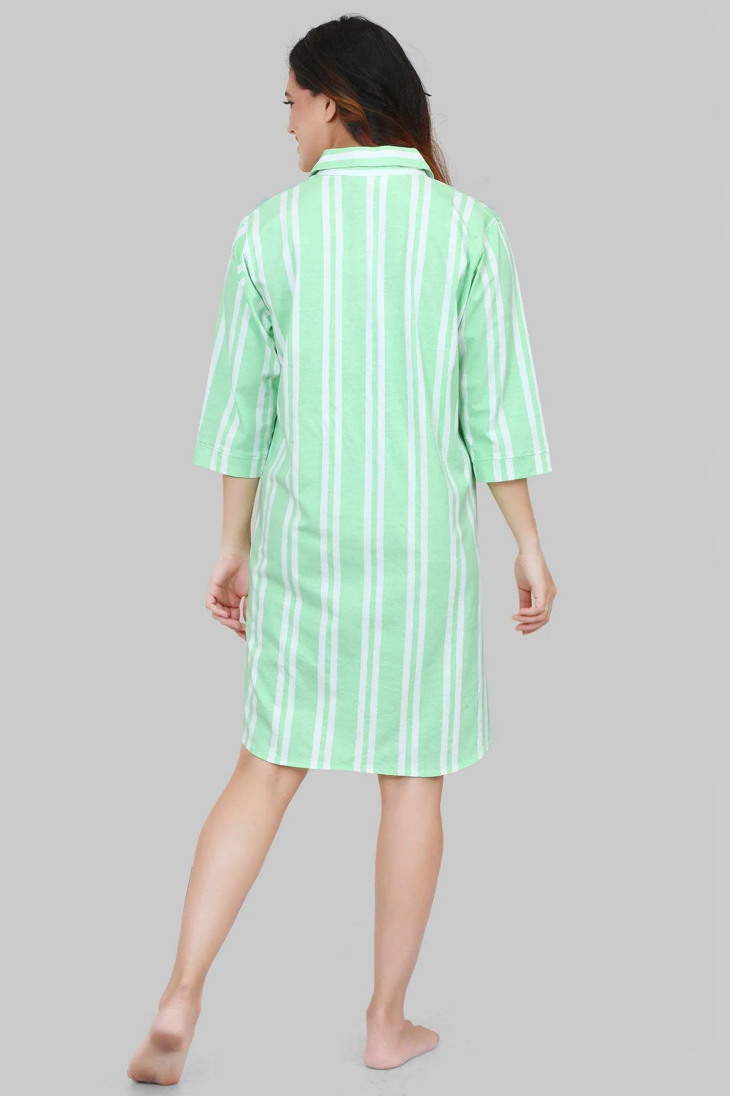 Velure Classic Green Stripes Short Night Shirt