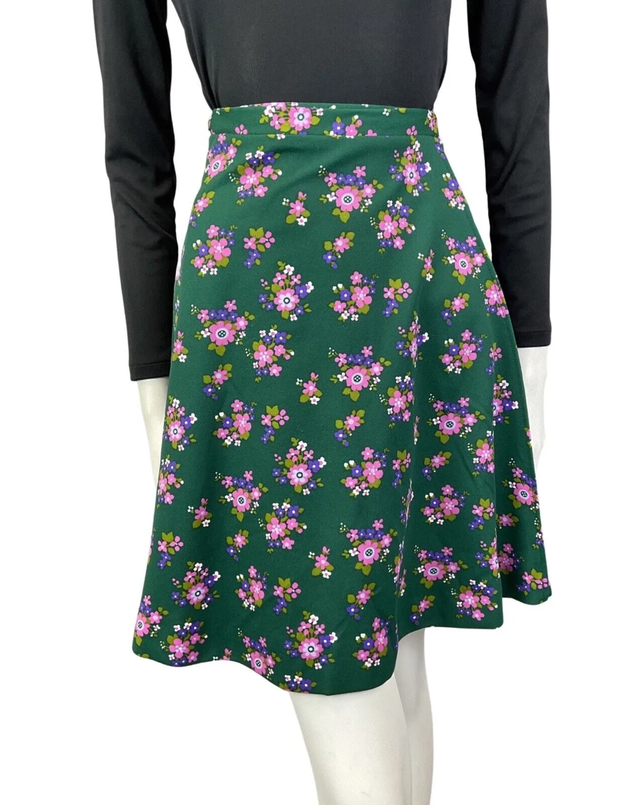 VINTAGE 60s 70s GREEN PINK PURPLE FLORAL DAISY MOD WRAP SHORT SWING SKIRT 6 8