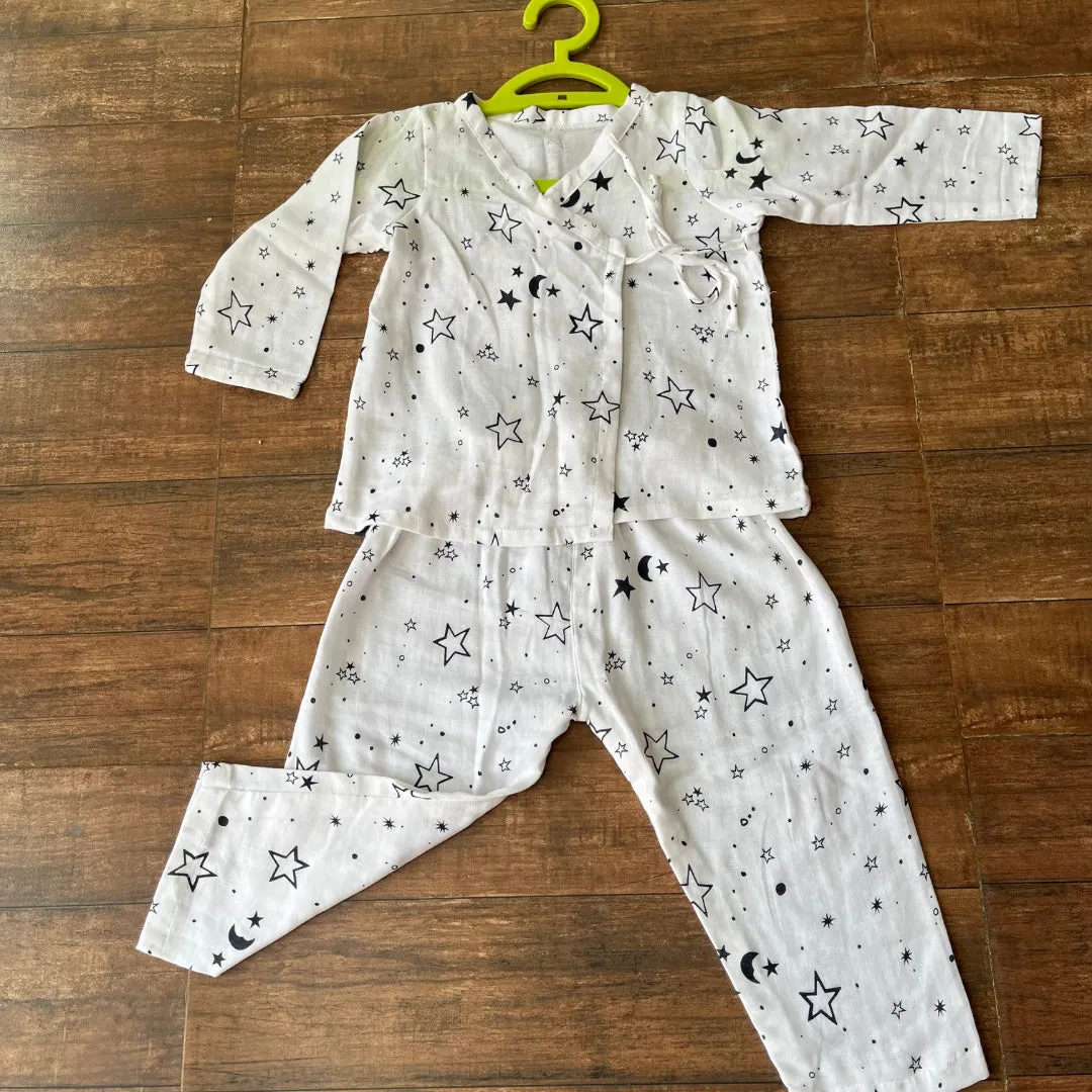 White Soft Cotton Star Printed Nightwear For Boys