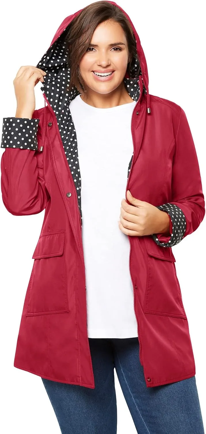 Woman Within Plus Size Dot Trim Raincoat