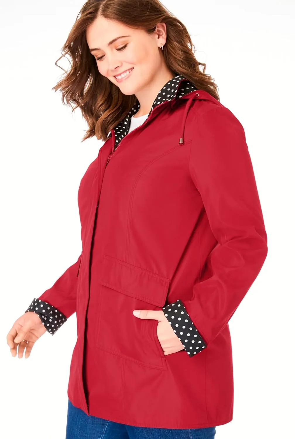 Woman Within Plus Size Dot Trim Raincoat