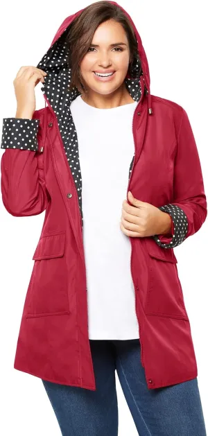 Woman Within Plus Size Dot Trim Raincoat