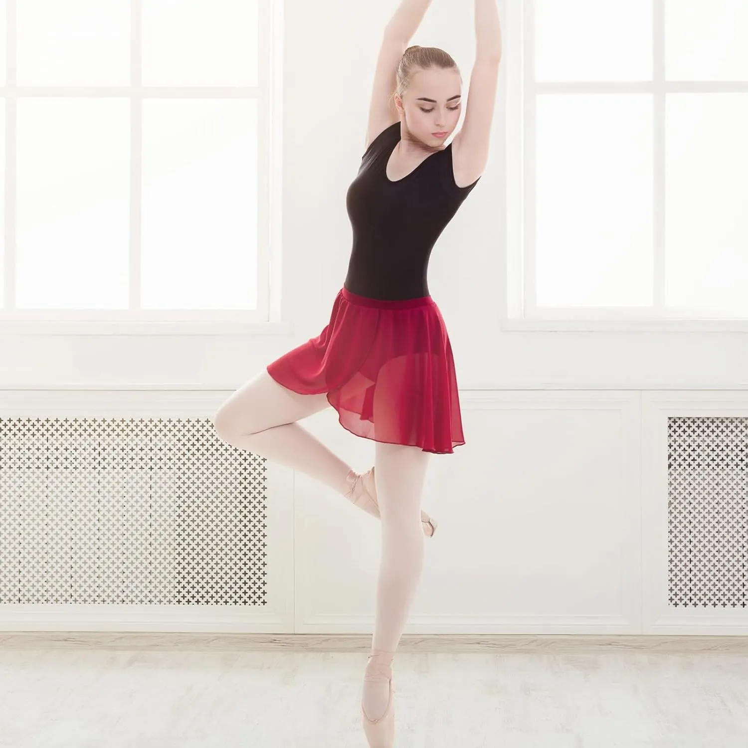 Women's Ballet Wrap Skirt Chiffon Dance Wrap Skirt with Adjustable Waist Tie Gymnastics Ballet Skirts for Women